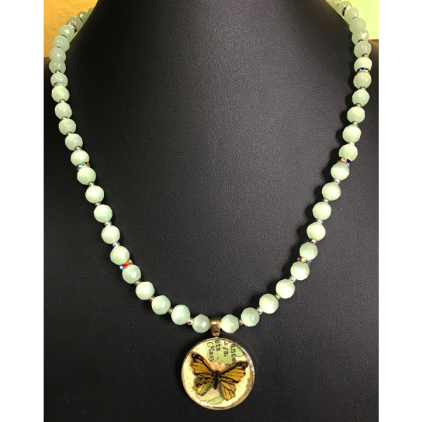 Butterfly and Green Austrian Bead Necklace
