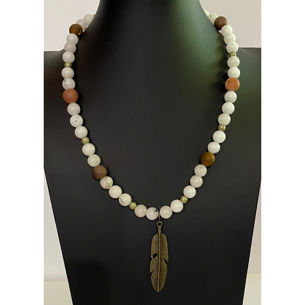 Crystal Druzy Feather Necklace with Earrings