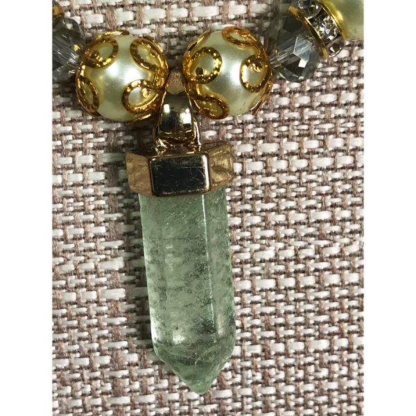 Fluorite Crystal, Rhinestone, and Green Crystal Necklace - Image 3