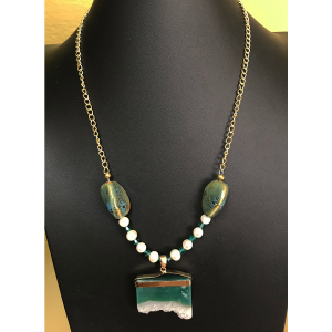Fluorite Crystal and Pearl Necklace