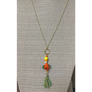 Glass Pumpkin and Candy Corn Tassel Necklace