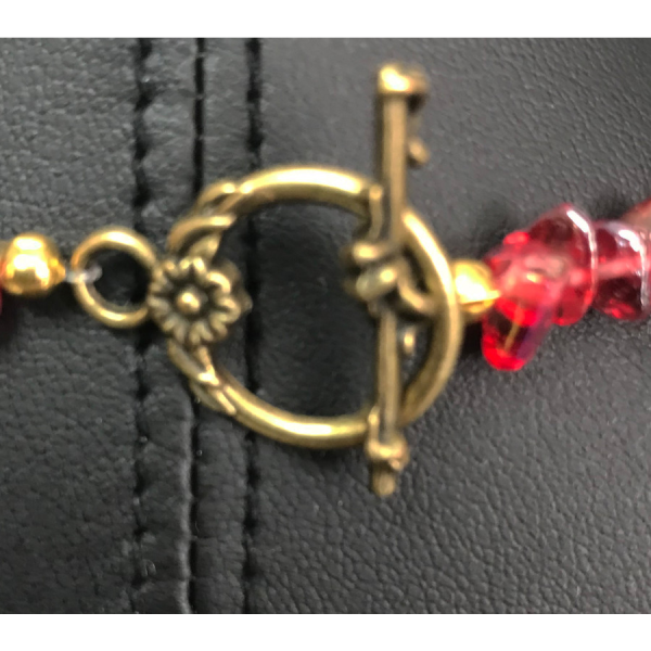 Gold Poinsettia and Red Crystal Necklace - Image 2
