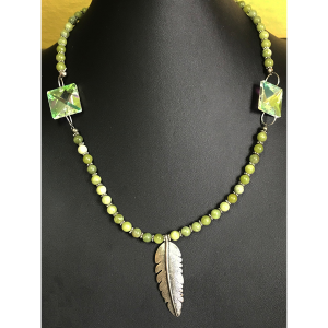 Jade, Feather, and Large Crystal Necklace