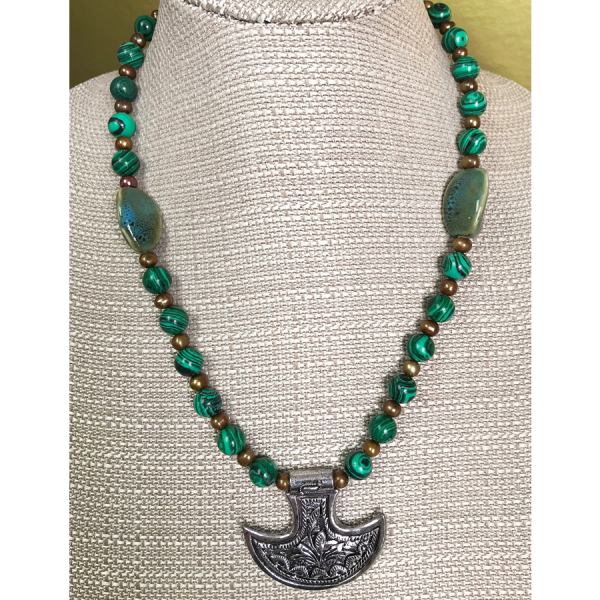 Malachite and Celtic Cross Necklace
