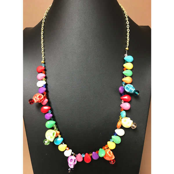 Multicolored Turquoise and Crystal Day of The Dead Necklace
