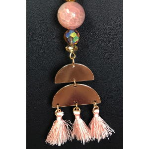 Pink Quartz, Amber Crystal, and Peach Tassel Necklace - Image 2