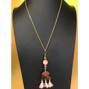 Pink Quartz, Amber Crystal, and Peach Tassel Necklace