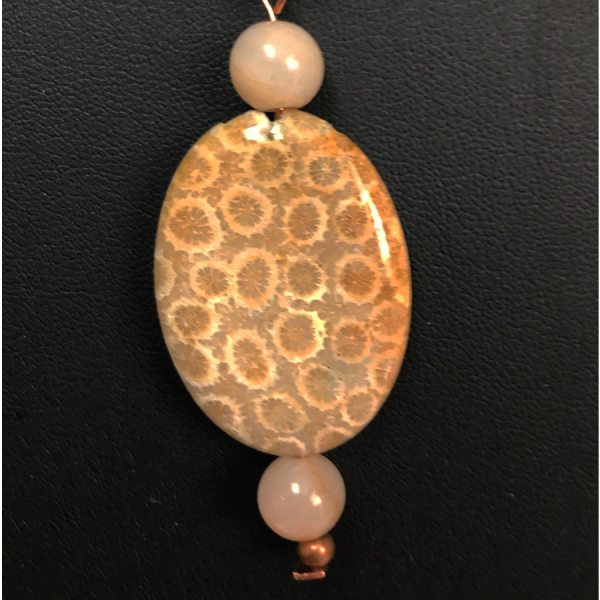 Rose Gold, Pink Opal and Fossil Necklace - Image 2