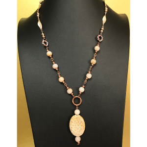 Rose Gold, Pink Opal and Fossil Necklace
