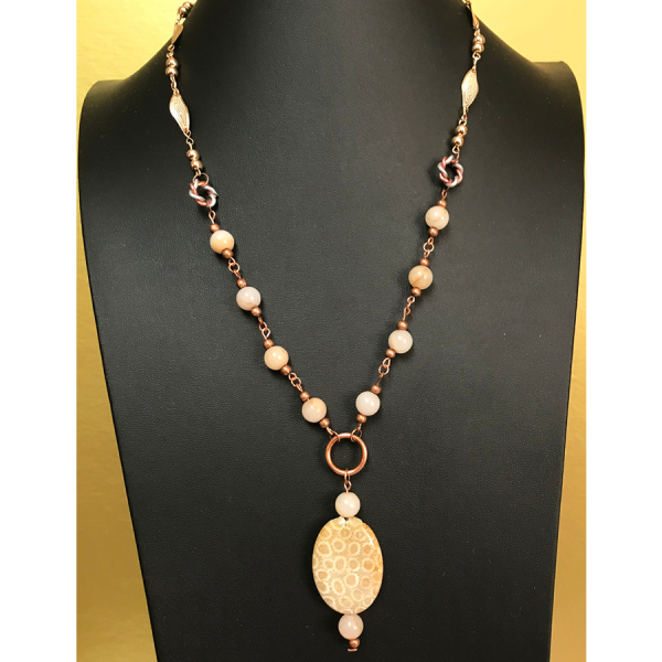 Rose Gold, Pink Opal and Fossil Necklace