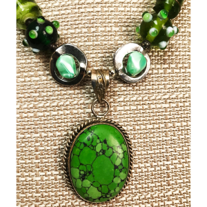 Sterling Silver, Moss Agate, and Blown Glass Beads Necklace - Image 2