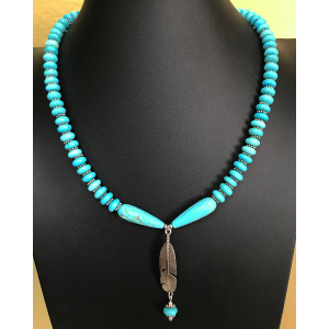 Turquoise and Silver Feather Necklace